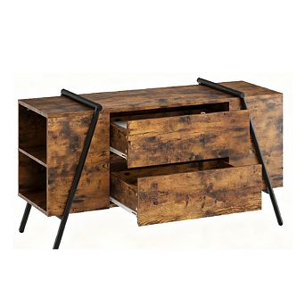 55inch Modern TV Stand, Adjustable Shelf & 2 Drawers, U-Shaped Metal Legs Media Console