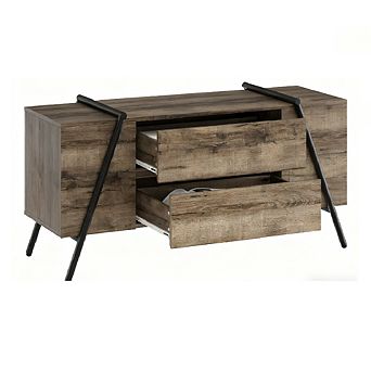 55inch Modern TV Stand, Adjustable Shelf & 2 Drawers, U-Shaped Metal Legs Media Console