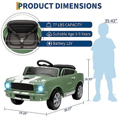12V Licensed Shelby GT350 Ride On Car, Ford Kids Electric Vehicle with Remote Control, 2 Speeds