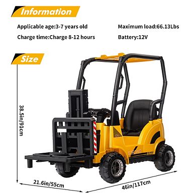 12V Kids Ride On Forklift Car w/Tent, Electric Toy w/Remote,Liftable Fork & Pallet,2 Speeds,Music