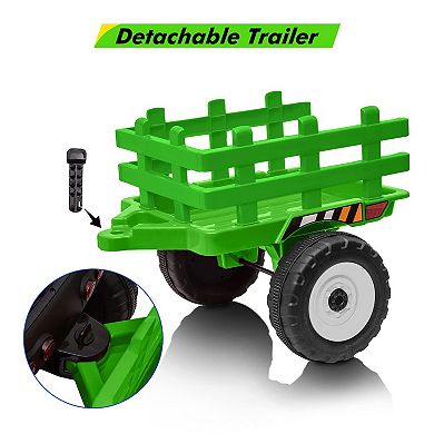 12V Kids Electric Tractor with Trailer, Ride On Car w/Remote, LED Lights, 3-Speed, Tread Tires,25W