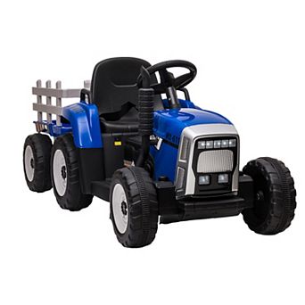 12V Kids Electric Tractor with Trailer, Ride On Car w/Remote, LED Lights, 3-Speed, Tread Tires,25W
