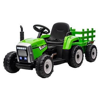 12V Kids Electric Tractor with Trailer, Ride On Car w/Remote, LED Lights, 3-Speed, Tread Tires,25W
