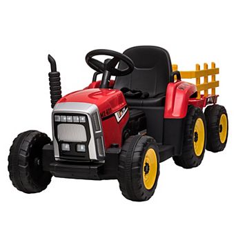 12V Kids Electric Tractor with Trailer, Ride On Car w/Remote, LED Lights, 3-Speed, Tread Tires,25W
