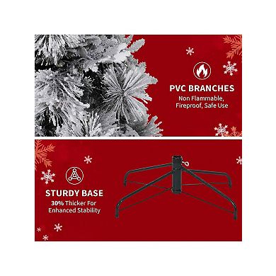 Prelit Snow Flocked Spruce Artificial Christmas Tree with Incandescent Warm White Lights & Foldable