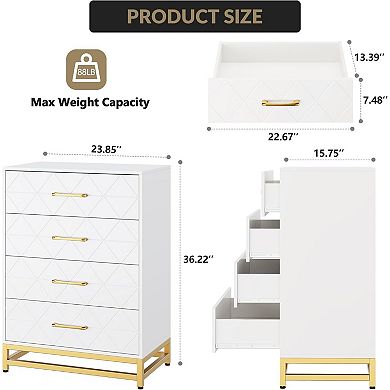 4-Drawer Chest for Bedroom, Modern Dresser with Wide Drawers & Metal Handles, Wood Storage