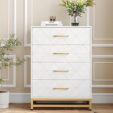 4-Drawer Chest for Bedroom, Modern Dresser with Wide Drawers & Metal Handles, Wood Storage