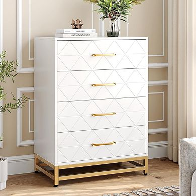 4-Drawer Chest for Bedroom, Modern Dresser with Wide Drawers & Metal Handles, Wood Storage