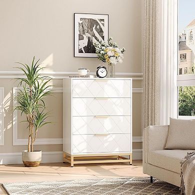 4-Drawer Chest for Bedroom, Modern Dresser with Wide Drawers & Metal Handles, Wood Storage