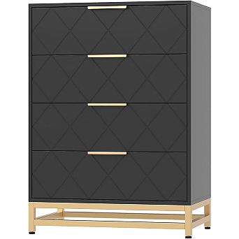 4-Drawer Chest for Bedroom, Modern Dresser with Wide Drawers & Metal Handles, Wood Storage