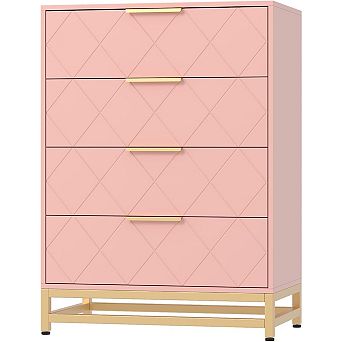 4-Drawer Chest for Bedroom, Modern Dresser with Wide Drawers & Metal Handles, Wood Storage