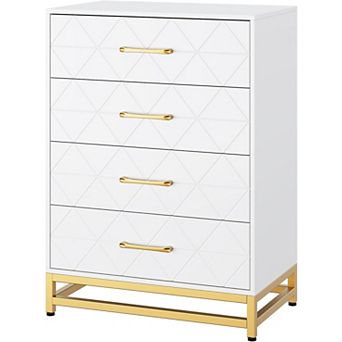 4-Drawer Chest for Bedroom, Modern Dresser with Wide Drawers & Metal Handles, Wood Storage