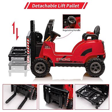 12V Kids Ride On Forklift Car, Electric Toy w/Remote, Liftable Fork & Pallet, 2 Speeds, Music, USB