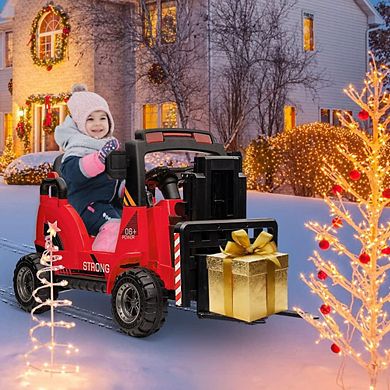 12V Kids Ride On Forklift Car, Electric Toy w/Remote, Liftable Fork & Pallet, 2 Speeds, Music, USB