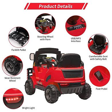 12V Kids Ride On Forklift Car, Electric Toy w/Remote, Liftable Fork & Pallet, 2 Speeds, Music, USB