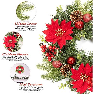 Artificial Pine Christmas Wreath with Red Berries Durable Indoor/Outdoor Decor for Wall & Window