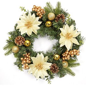 Artificial Pine Christmas Wreath with Red Berries Durable Indoor/Outdoor Decor for Wall & Window