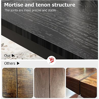 Industrial Dining Table:Wooden Rectangular Desk with Metal Legs Round Corners for Multiple Rooms