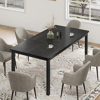 Industrial Dining Table:Wooden Rectangular Desk with Metal Legs Round Corners for Multiple Rooms