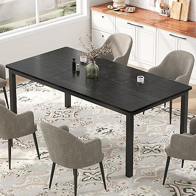 Industrial Dining Table:Wooden Rectangular Desk with Metal Legs Round Corners for Multiple Rooms