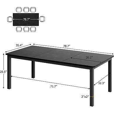 Industrial Dining Table:Wooden Rectangular Desk with Metal Legs Round Corners for Multiple Rooms