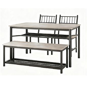 Farmhouse 4 pc Dining Set with Storage & Bench Rectangular Kitchen Table for Small Spaces