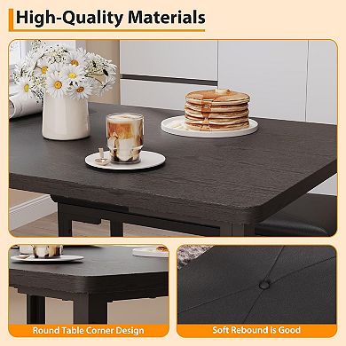 4-Piece Dining Set with 2 Benches & Metal Frame Space-Saving Kitchen Dinette for Dining Room