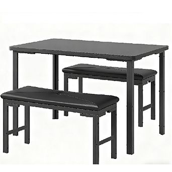 4 pc Dining Set with 2 Benches & Metal Frame Space-Saving Kitchen Dinette for Dining Room
