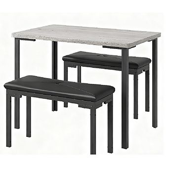 4 pc Dining Set with 2 Benches & Metal Frame Space-Saving Kitchen Dinette for Dining Room