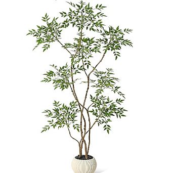 Faux Nandina Tree in Grey Pot - Artificial Floor Plant for Home & Office Decor
