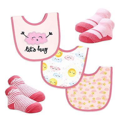 Baby Girls 6 Piece Let's Hug Footed Sleeper, Bibs, and Socks Set