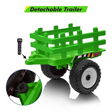 12V Kids Electric Tractor with Trailer, Ride On Car w/Remote, LED Lights, 3-Speed, EVA Tires,35W