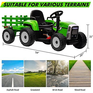12V Kids Electric Tractor with Trailer, Ride On Car w/Remote, LED Lights, 3-Speed, EVA Tires,35W