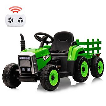 12V Kids Electric Tractor with Trailer, Ride On Car w/Remote, LED Lights, 3-Speed, EVA Tires,35W