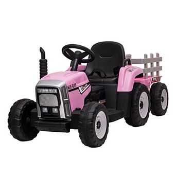 12V Kids Electric Tractor with Trailer, Ride On Car w/Remote, LED Lights, 3-Speed, EVA Tires,35W