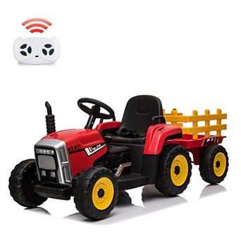 12V Kids Electric Tractor with Trailer, Ride On Car w/Remote, LED Lights, 3-Speed, EVA Tires,35W