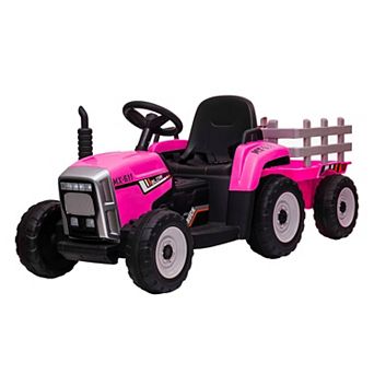 12V Kids Electric Tractor with Trailer, Ride On Car w/Remote, LED Lights, 3-Speed, EVA Tires,35W