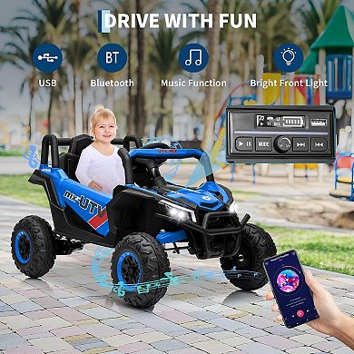 12V Kids Ride On UTV Truck with Remote, Switchable 4WD/2WD, Spring Suspension, EVA Tires, Lights