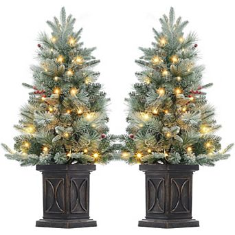 2 pc 3FT Pre-Lit Artificial Small Christmas Tree 78 LEDs Classic Pot