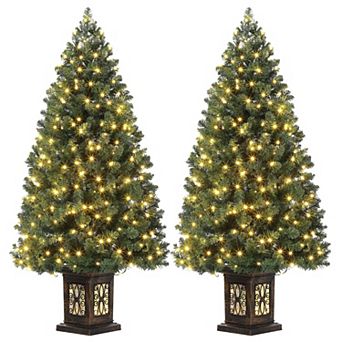 2 pc 4.5FT Artificial Fiber Optic Christmas Tree Pre-Lit Urn Base