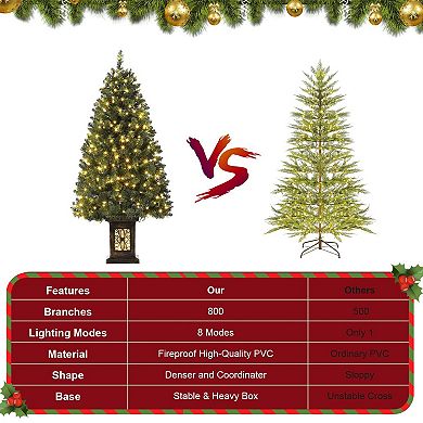 2PCS 4.5FT Artificial Fiber Optic Christmas Tree Pre-Lit Urn Base