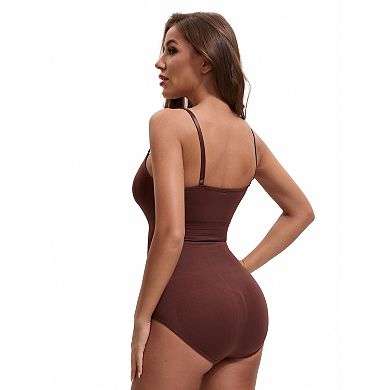 3 Packs Womens' V Neck Seamless Sleeveless Bodysuit Shapewear Tummy Control Briefs Body Shaper
