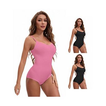 3 Packs Womens' V Neck Seamless Sleeveless Bodysuit Shapewear Tummy Control Briefs Body Shaper
