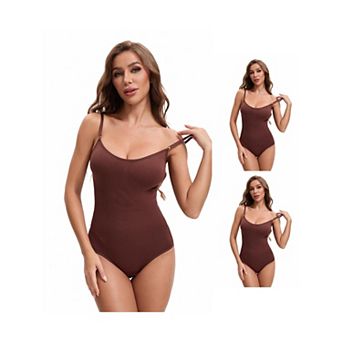 3 Packs Womens' V Neck Seamless Sleeveless Bodysuit Shapewear Tummy Control Briefs Body Shaper