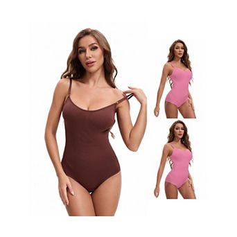 3 Packs Womens' V Neck Seamless Sleeveless Bodysuit Shapewear Tummy Control Briefs Body Shaper