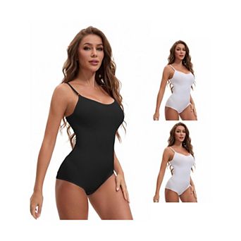 3 Packs Womens' V Neck Seamless Sleeveless Bodysuit Shapewear Tummy Control Briefs Body Shaper