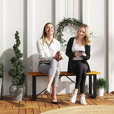 Outsunny Outdoor Bench, 47" Backless Acacia Wood Garden Bench Seat,