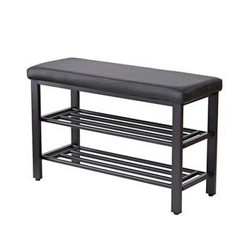 3 tier Shoe Rack, Shoe Storage Bench with PU Seat Cushion, Black