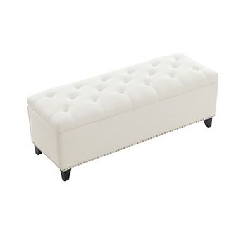 47.5" Storage Ottoman, Storage Bench with Safety Close Hinge, Beige