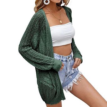 Women Crochet Lightweight Open Front Cardigan Long Sleeve Jacket Summer Cover Up